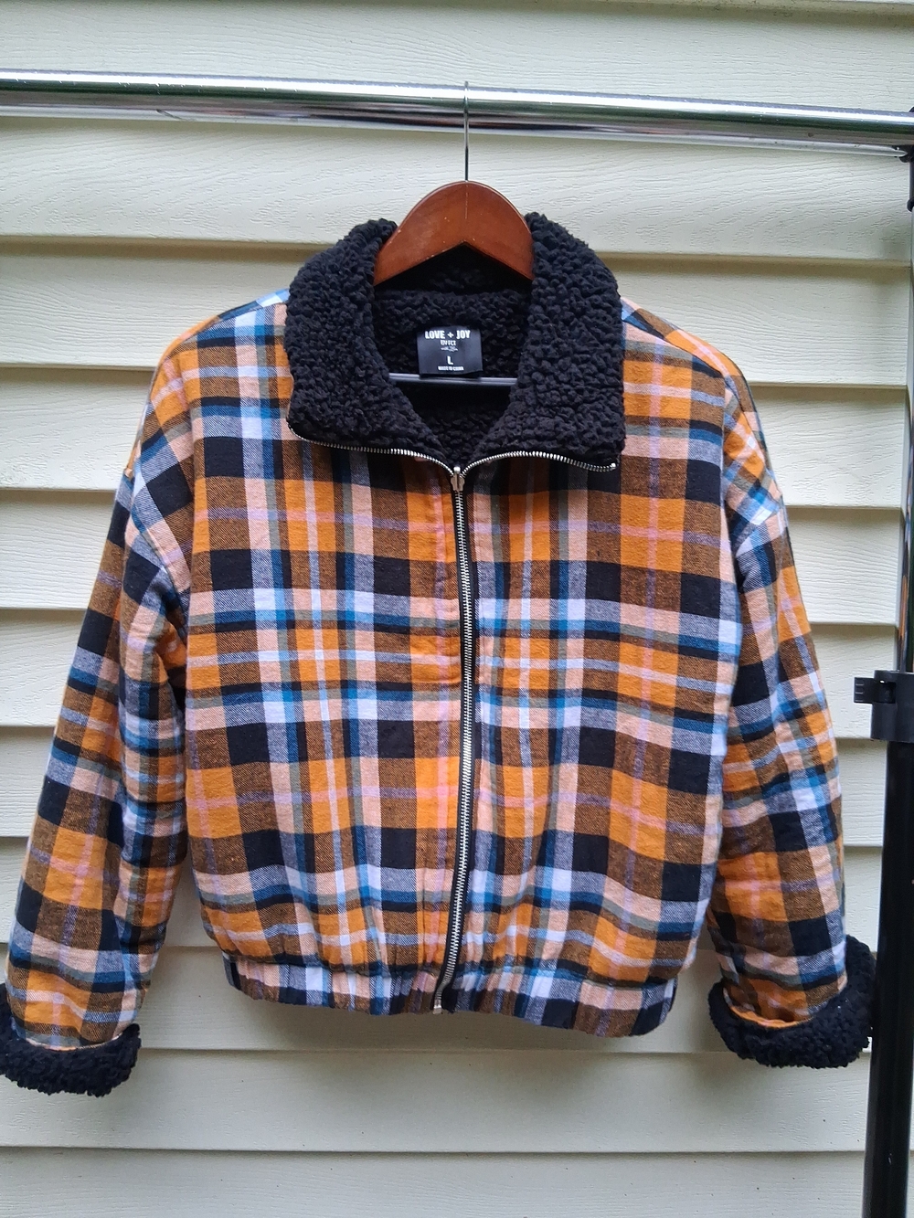Love+Joy By FCT Women's Cotton Crop Jacket Plaid Long Sleeve Size Large